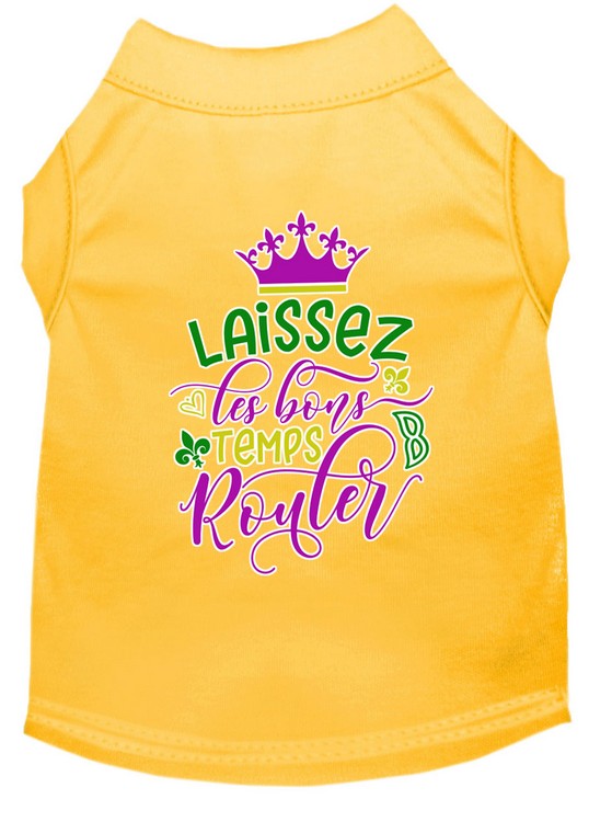 Laissez Les Bons Temps Rouler Screen Print Mardi Gras Dog Shirt Yellow Med